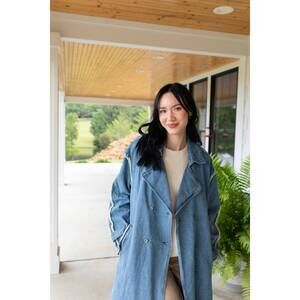 NEW Q2 stars hollow denim trench coat in blue
